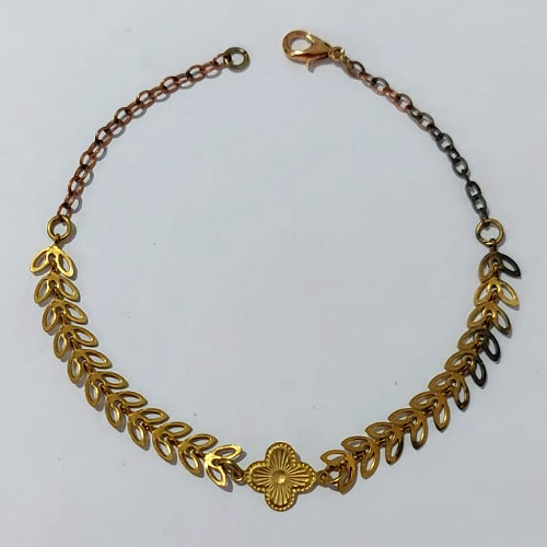 PULSEIRA NO BRUTO PRONTA PARA O BANHO - (CX.12) PULSEIRA ESCAMAS COM TREVO TIPO VAN CLEEF - TAMANHO 19CM - PESO 2,5GR- BRU24124