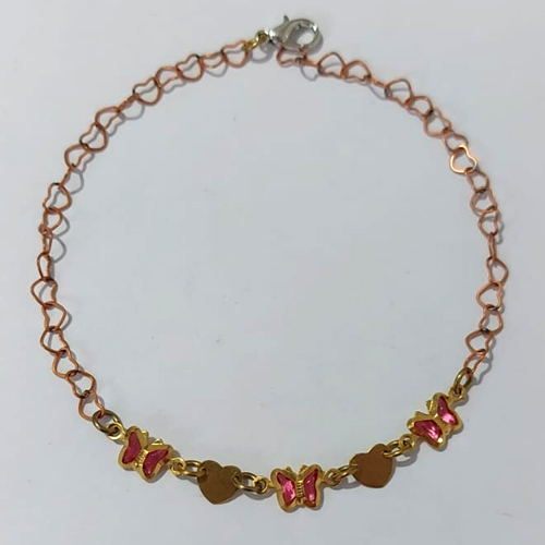 PULSEIRA NO BRUTO PRONTA PARA O BANHO - PULSEIRA COM BORBOLETAS ROSAS E CORAÇÕES - TAMANHO 20CM - PESO 1,6GR- BRU24175