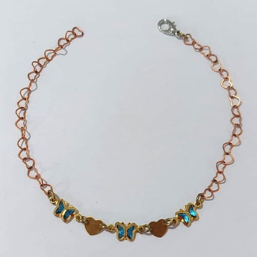 PULSEIRA NO BRUTO PRONTA PARA O BANHO - PULSEIRA COM BORBOLETAS AZUIS E CORAÇÕES - TAMANHO 20CM - PESO 1,6GR - BRU24183