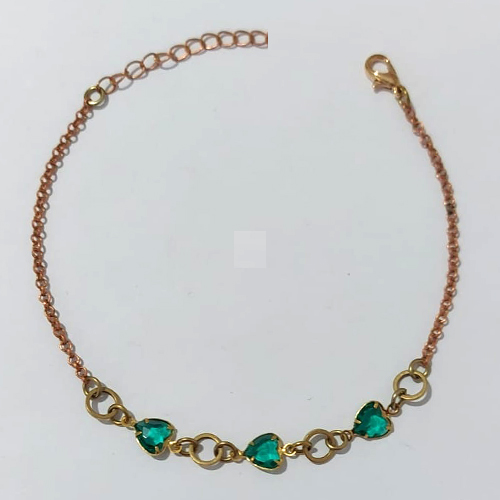 PULSEIRA NO BRUTO PRONTA PARA O BANHO - PULSEIRA COM CORAÇÕES VERDES - TAMANHO 18CM + EXTENSOR - PESO 2,1GR - BRU24184