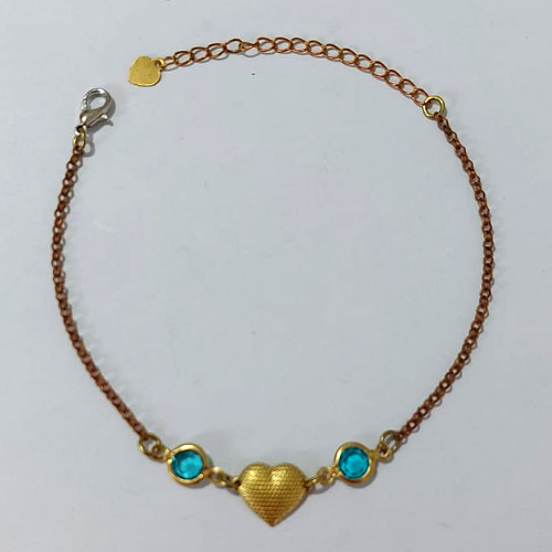 PULSEIRA NO BRUTO PRONTA PARA O BANHO - PULSEIRA COM CRISTAIS AZUIS E CORAÇÃO - TAMANHO 18CM + EXTENSOR - PESO 2,3GR - BRU24185