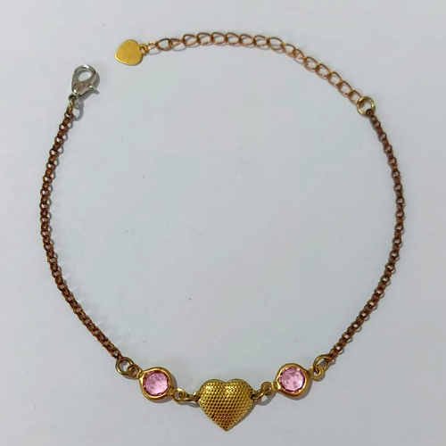 PULSEIRA NO BRUTO PRONTA PARA O BANHO - PULSEIRA COM CRISTAIS ROSAS E CORAÇÃO - TAMANHO 18CM + EXTENSOR - PESO 2,3GR - BRU24187