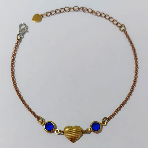 PULSEIRA NO BRUTO PRONTA PARA O BANHO - PULSEIRA COM CRISTAIS AZUIS ESCUROS E CORAÇÃO - TAMANHO 18CM + EXTENSOR - PESO 2,3GR - BRU24188