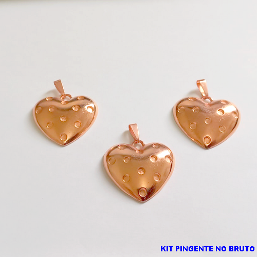 PINGENTE NO BRUTO PRONTO PARA O BANHO (CX151) (PINGENTE DE CORAÇÃO) - KIT COM TREIS PINGENTES TAMANHO 2,5CM / com contra argola- PESO TOTAL 3.8GR(cada pingente) - BRU24218