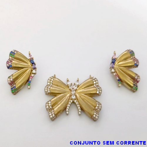 CONJUNTO NO BRUTO PRONTO PARA O BANHO(CX153)(BRINCO E PINGENTE CRAVEJADO DE BORBOLETA)PESO TOTAL 11GR- TAMANHO DO PINGENTE 3X2,5CM (SEM CORRENTE) BRU24247