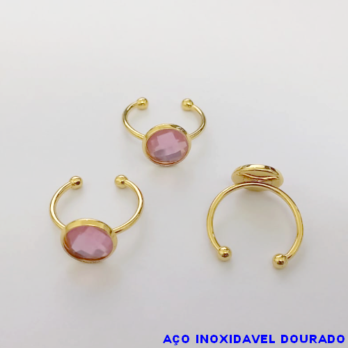 ANEL EM AÇO INOXIDÁVEL DOURADO (CX153) - ANEL AJUSTÁVEL COM PEDRA EM RESINA - COMPOSIÇÃO: AÇO INOXIDÁVEL - AÇO0302