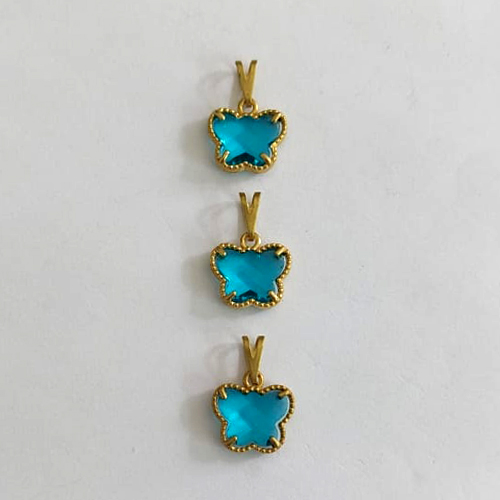 PINGENTE NO BRUTO PRONTO PARA O BANHO - KIT COM 3 PINGENTES BORBOLETA TIPO VAN CLEEF EM VIDRO AZUL 10MM - PESO TOTAL 2,6GR - BRU24265