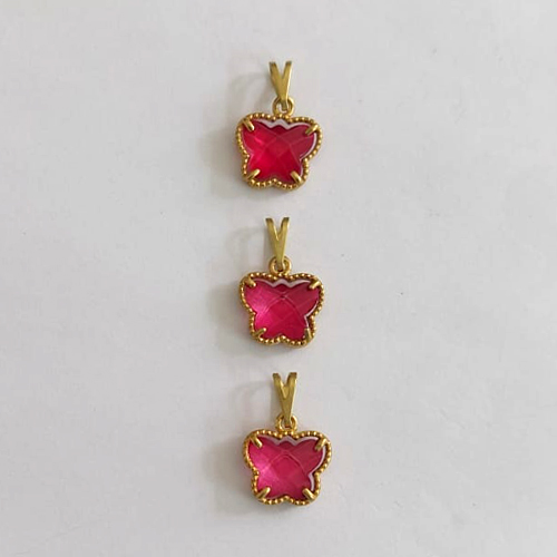 PINGENTE NO BRUTO PRONTO PARA O BANHO - KIT COM 3 PINGENTES BORBOLETA TIPO VAN CLEEF EM VIDRO PINK 10MM - PESO TOTAL 2,6GR - BRU24266