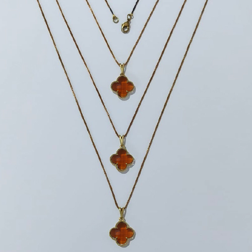 GARGANTILHA NO BRUTO PRONTA PARA O BANHO - KIT COM 3 CORRENTES VENEZIANAS 45CM E PINGENTES TIPO VAN CLEEF VIDRO MARROM 15MM - PESO TOTAL 9GR - BRU24312