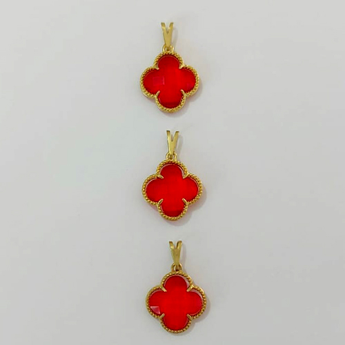 PINGENTE NO BRUTO PRONTO PARA O BANHO - KIT COM 3 PINGENTES TIPO VAN CLEEF VIDRO VERMELHO 15MM - PESO TOTAL 4,6GR - BRU24319