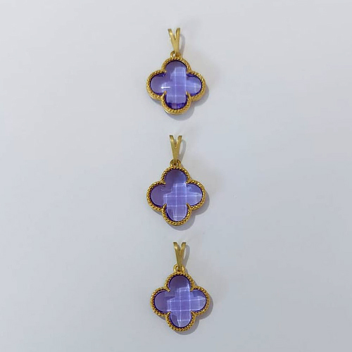 PINGENTE NO BRUTO PRONTO PARA O BANHO - KIT COM 3 PINGENTES TIPO VAN CLEEF VIDRO LILÁS 15MM - PESO TOTAL 4,6GR - BRU24320