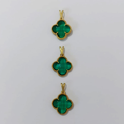 PINGENTE NO BRUTO PRONTO PARA O BANHO - KIT COM 3 PINGENTES TIPO VAN CLEEF VIDRO VERDE 15MM - PESO TOTAL 4,6GR - BRU24324
