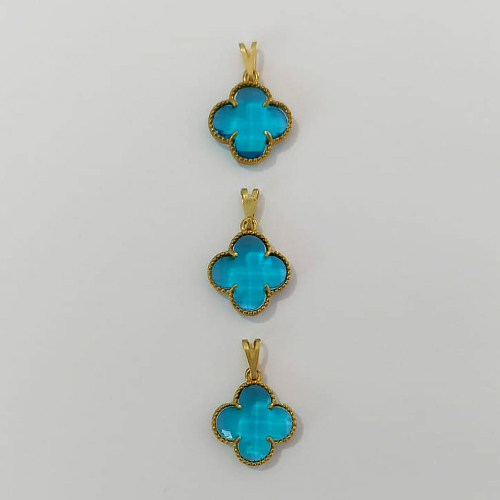 PINGENTE NO BRUTO PRONTO PARA O BANHO - KIT COM 3 PINGENTES TIPO VAN CLEEF VIDRO AZUL 15MM - PESO TOTAL 4,6GR - BRU24328