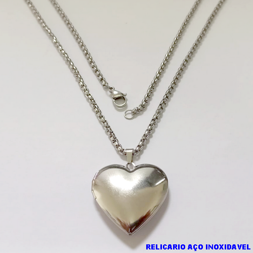 GARGANTILHA EM AÇO INOXIDAVEL (CX153)COM *(CORRENTE CORDÃO INDIANO DE 60CM)* E FECHO LAGOSTA-(RELICARIO TAMANHO 3CM )- AÇO0304