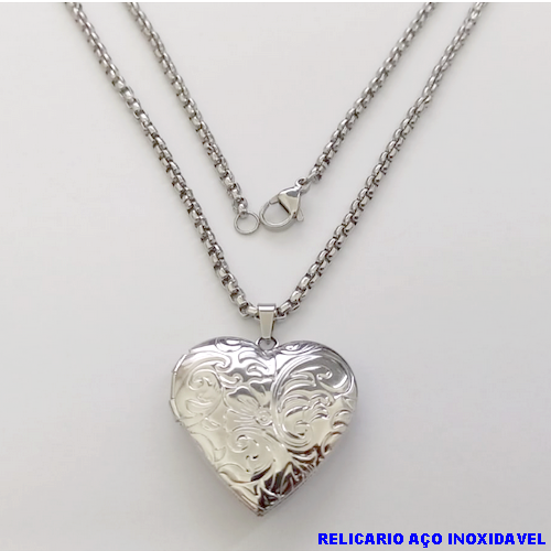 GARGANTILHA EM AÇO INOXIDAVEL (CX153)COM *(CORRENTE CORDÃO INDIANO DE 60CM)* E FECHO LAGOSTA-(RELICARIO TAMANHO 3CM )- AÇO0305