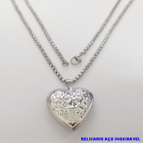 GARGANTILHA EM AÇO INOXIDAVEL (CX153)COM *(CORRENTE CORDÃO INDIANO DE 60CM)* E FECHO LAGOSTA-(RELICARIO TAMANHO 3CM )- AÇO0306