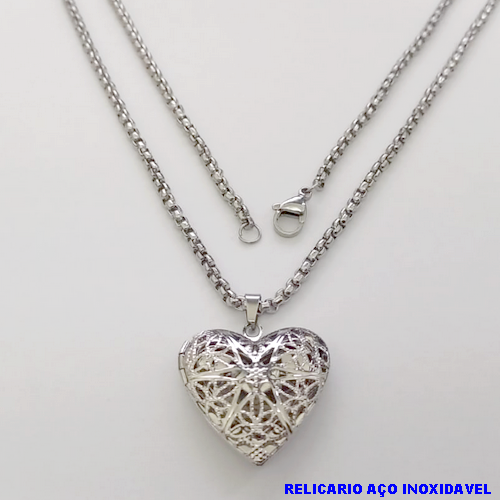 GARGANTILHA EM AÇO INOXIDAVEL (CX153)COM *(CORRENTE CORDÃO INDIANO DE 60CM)* E FECHO LAGOSTA-(RELICARIO TAMANHO 3CM )- AÇO0307