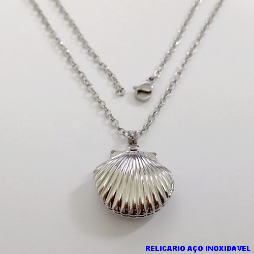 GARGANTILHA EM AÇO INOXIDAVEL (CX153)COM *(CORRENTE CADEADO 50CM)* E FECHO LAGOSTA-(RELICARIO TAMANHO 2CM )- AÇO0308