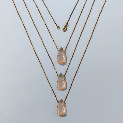 GARGANTILHA NO BRUTO PRONTA PARA O BANHO - KIT COM 3 CORRENTES VENEZIANAS 45CM E PINGENTES COM BASES EM ALTA FUSÃO E ZIRCÔNIA BEGE 10X22MM - PESO TOTAL 12,9GR - BRU24365