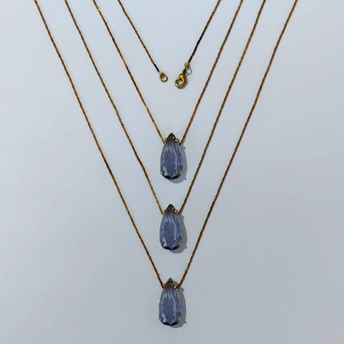 GARGANTILHA NO BRUTO PRONTA PARA O BANHO - KIT COM 3 CORRENTES VENEZIANAS 45CM E PINGENTES COM BASES EM ALTA FUSÃO E ZIRCÔNIA LILÁS 10X22MM - PESO TOTAL 12,9GR - BRU24366