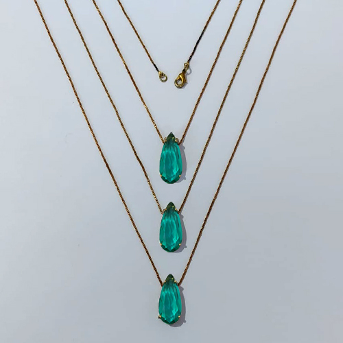 GARGANTILHA NO BRUTO PRONTA PARA O BANHO - KIT COM 3 CORRENTES VENEZIANAS 45CM E PINGENTES COM BASES EM ALTA FUSÃO E ZIRCÔNIA VERDE 10X22MM - PESO TOTAL 12,9GR - BRU24367