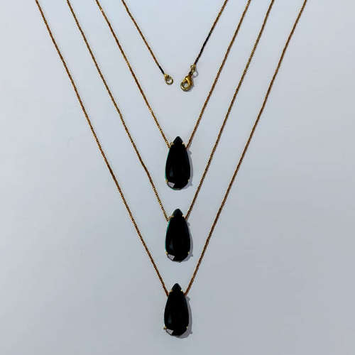 GARGANTILHA NO BRUTO PRONTA PARA O BANHO - KIT COM 3 CORRENTES VENEZIANAS 45CM E PINGENTES COM BASES EM ALTA FUSÃO E ZIRCÔNIA PRETA 10X22MM - PESO TOTAL 12,9GR - BRU24368