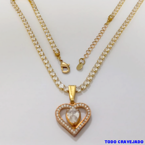 SHOCKER NO BRUTO PRONTO PARA O BANHO (COM PINGENTE TODO CRAVEJADO )(CX154)- TAMANHO 40CM+EXTENSOR - LARGURA 3MM - 60% LATÃO+ZIRCONIA - BRU24370