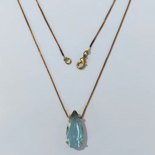 GARGANTILHA NO BRUTO PRONTA PARA O BANHO - GARGANTILHA COM CORRENTE VENEZIANA 45CM - PINGENTE COM BASE EM ALTA FUSÃO E ZIRCÔNIA AZUL 10X22MM - PESO TOTAL 4,7GR - BRU24511