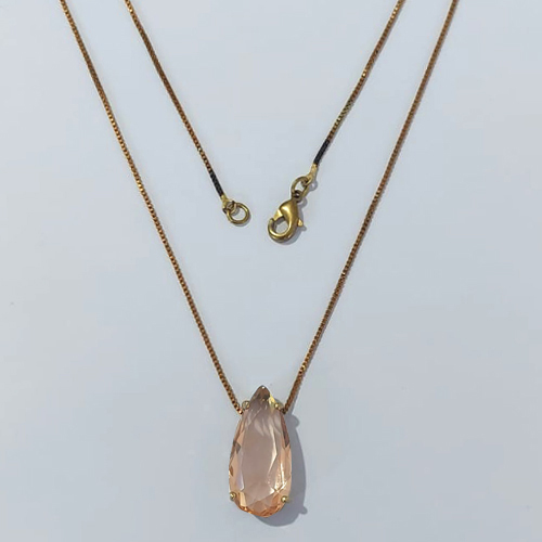 GARGANTILHA NO BRUTO PRONTA PARA O BANHO - GARGANTILHA COM CORRENTE VENEZIANA 45CM - PINGENTE COM BASE EM ALTA FUSÃO E ZIRCÔNIA BEGE 10X22MM - PESO TOTAL 4,7GR - BRU24512