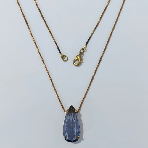 GARGANTILHA NO BRUTO PRONTA PARA O BANHO - GARGANTILHA COM CORRENTE VENEZIANA 45CM - PINGENTE COM BASE EM ALTA FUSÃO E ZIRCÔNIA LILÁS 10X22MM - PESO TOTAL 4,7GR - BRU24513