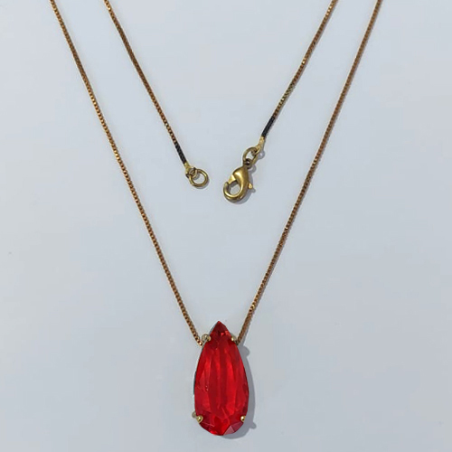 GARGANTILHA NO BRUTO PRONTA PARA O BANHO - GARGANTILHA COM CORRENTE VENEZIANA 45CM - PINGENTE COM BASE EM ALTA FUSÃO E ZIRCÔNIA VERMELHA 10X22MM - PESO TOTAL 4,7GR - BRU24514