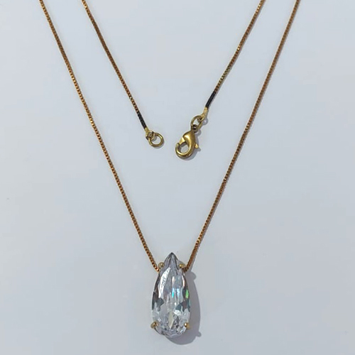 GARGANTILHA NO BRUTO PRONTA PARA O BANHO - GARGANTILHA COM CORRENTE VENEZIANA 45CM - PINGENTE COM BASE EM ALTA FUSÃO E ZIRCÔNIA CRISTAL 10X22MM - PESO TOTAL 4,7GR - BRU24515