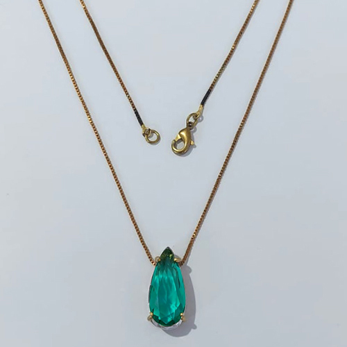 GARGANTILHA NO BRUTO PRONTA PARA O BANHO - GARGANTILHA COM CORRENTE VENEZIANA 45CM - PINGENTE COM BASE EM ALTA FUSÃO E ZIRCÔNIA VERDE 10X22MM - PESO TOTAL 4,7GR - BRU24516