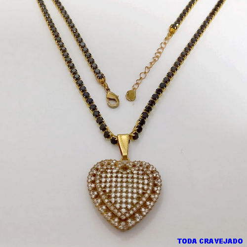 SHOCKER NO BRUTO PRONTO PARA O BANHO (COM PINGENTE TODO CRAVEJADO )(CX154)- TAMANHO 40CM+EXTENSOR - LARGURA 3MM - 60% LATÃO 40% ZIRCONIA - BRU24371