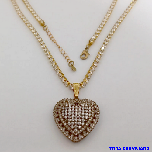 SHOCKER NO BRUTO PRONTO PARA O BANHO (COM PINGENTE TODO CRAVEJADO )(CX154)- TAMANHO 40CM+EXTENSOR - LARGURA 3MM - 60% LATÃO 40% ZIRCONIA - BRU24372