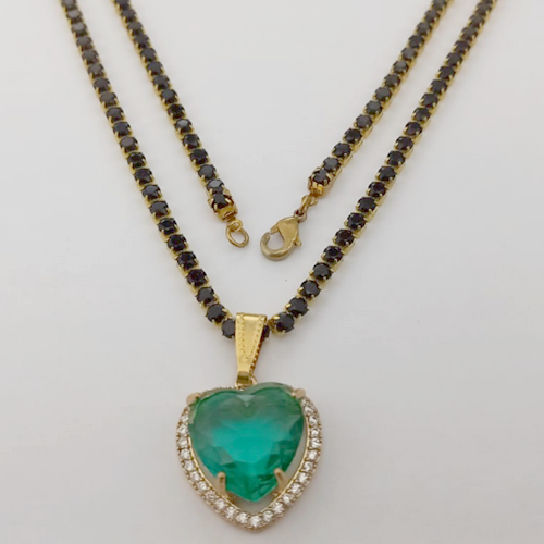 GARGANTILHA NO BRUTO PRONTO PARA O BANHO (COM PINGENTE TODO CRAVEJADO )(CX154)- TAMANHO 40CM+EXTENSOR - LARGURA 3MM - 60% LATÃO 40% ZIRCONIA (peso total 10.5gr)- BRU24375