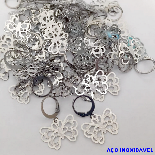 BRINCO EM AÇO INOXIDAVEL (CX154)- ARGOLINHA DE PRESSÃO PINGENTE DE BORBOLETA - AÇO0310