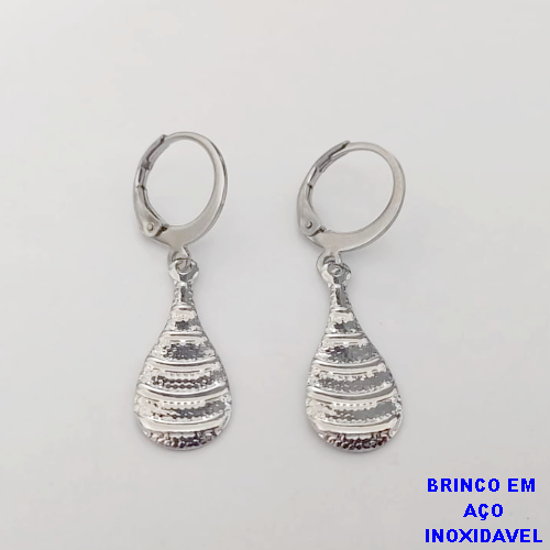 BRINCO EM AÇO INOXIDAVEL (CX154)- ARGOLINHA DE PRESSÃO PINGENTE DE GOTA DE 2CM - AÇO0311