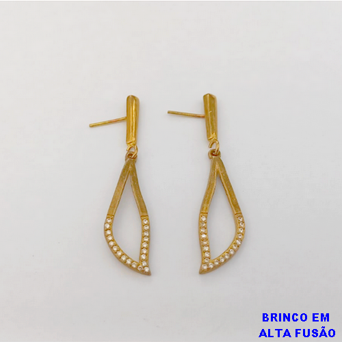 BRINCO NO BRUTO PRONTO PARA O BANHO(CX154)BRINCO EM ALTA FUSÃO (COM PINGENTE EM GOTA CRAVEJADA 3CM)PESO 2.4GR (peso do par )- BRU24394