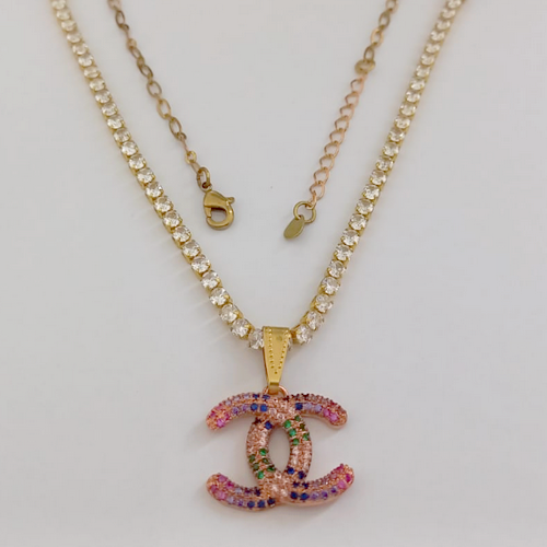 SHOCKER NO BRUTO PRONTO PARA O BANHO(CX154) (COM PINGENTE TODO CRAVEJADO )(PINGENTE 15X15MM)- TAMANHO 40CM+EXTENSOR - LARGURA 3MM - 60% LATÃO 40% ZIRCONIA (peso total 6.3gr)- BRU24396