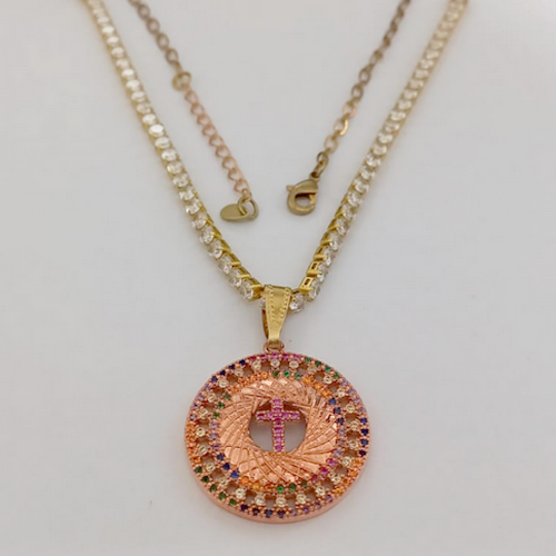 SHOCKER NO BRUTO PRONTO PARA O BANHO(CX154) (COM PINGENTE TODO CRAVEJADO )(PINGENTE 2,5CM)- TAMANHO 40CM+EXTENSOR - LARGURA 3MM - 60% LATÃO 40% ZIRCONIA (peso total 10.5gr)- BRU24399