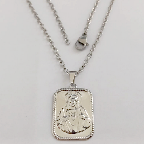 GARGANTILHA EM AÇO INOXIDAVEL(CX154) COM *(CORRENTE CADEADO DE 5OCM)*( C3.1072A1)COM FECHO LAGOSTA-(PLACA 2X1,5CM CORAÇAO DE JESUS(- AÇO0316