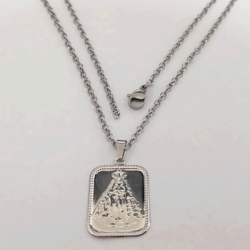 GARGANTILHA EM AÇO INOXIDAVEL(CX154) COM *(CORRENTE CADEADO DE 5OCM)*( C3.1074A1)COM FECHO LAGOSTA-(PLACA 2X1,5CM INOX PLACA Na Sa APARECIDA.(- AÇO0317