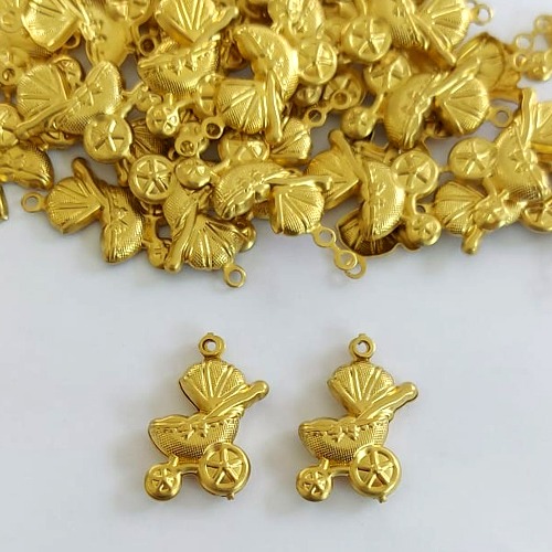 ACESSÓRIO NO BRUTO PRONTO PARA O BANHO - (645) (CX.72) PINGENTE CARRINHO DE BEBÊ 20MM - COMPOSIÇÃO: 100% LATÃO - PESO TOTAL 1,3GR - BRU24420