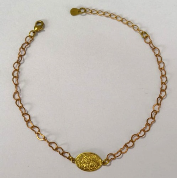 DUPLICADO - PULSEIRA NO BRUTO PRONTO PARA O BANHO(100% LATÃO)(5937) COM FECHO LAGOSTA-TAMANHO 18CM+ESTENSOR(Oval 12,8mm Sagrada Familia ")BRU24404