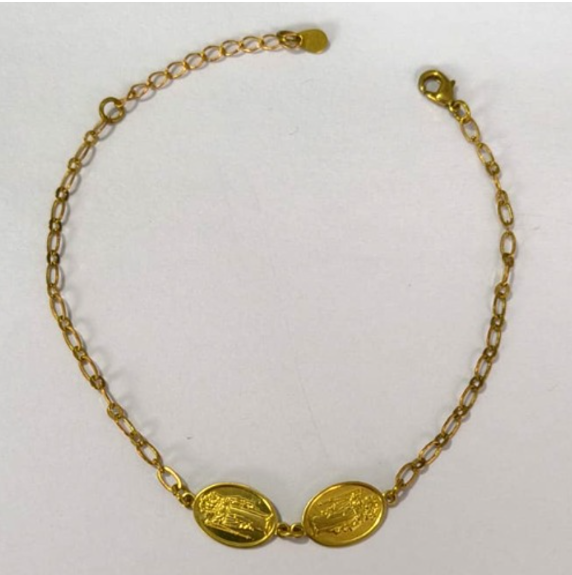 DUPLICADO - PULSEIRA NO BRUTO PRONTO PARA O BANHO(PESO 1.8GR (100% LATÃO)(5933) COM FECHO LAGOSTA-TAMANHO 18CM+ESTENSOR( Oval 12,8mm N. S. Rosario")BRU24441