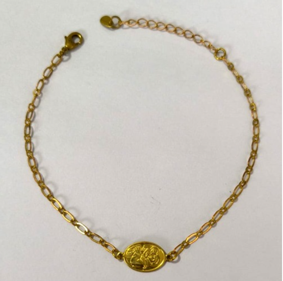 PULSEIRA NO BRUTO PRONTO PARA O BANHO(PESO 1.8GR (100% LATÃO)(5935) COM FECHO LAGOSTA-TAMANHO 18CM+ESTENSOR(Oval 12,8mm Santo Antonio ")BRU24450