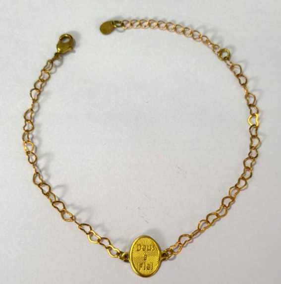 PULSEIRA NO BRUTO PRONTO PARA O BANHO(PESO 1.8GR (100% LATÃO)(3.1502A2) COM FECHO LAGOSTA-TAMANHO 18CM+ESTENSOR( "DEUS É FIEL" ")BRU24451