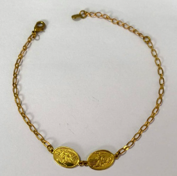 PULSEIRA NO BRUTO PRONTO PARA O BANHO(PESO 1.8GR (100% LATÃO)(5936) COM FECHO LAGOSTA-TAMANHO 18CM+ESTENSOR( "Oval 12,8mm N. S. Auxiliadora")BRU24452