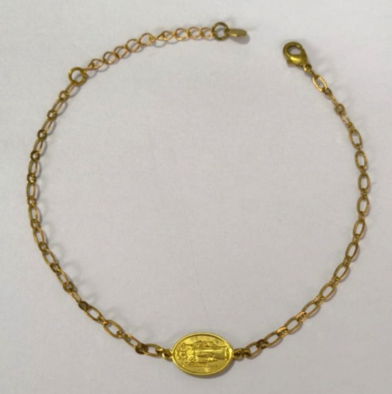 PULSEIRA NO BRUTO PRONTO PARA O BANHO(PESO 1.8GR (100% LATÃO)(5936) COM FECHO LAGOSTA-TAMANHO 18CM+ESTENSOR( "Oval 12,8mm N. S. Auxiliadora")BRU24453